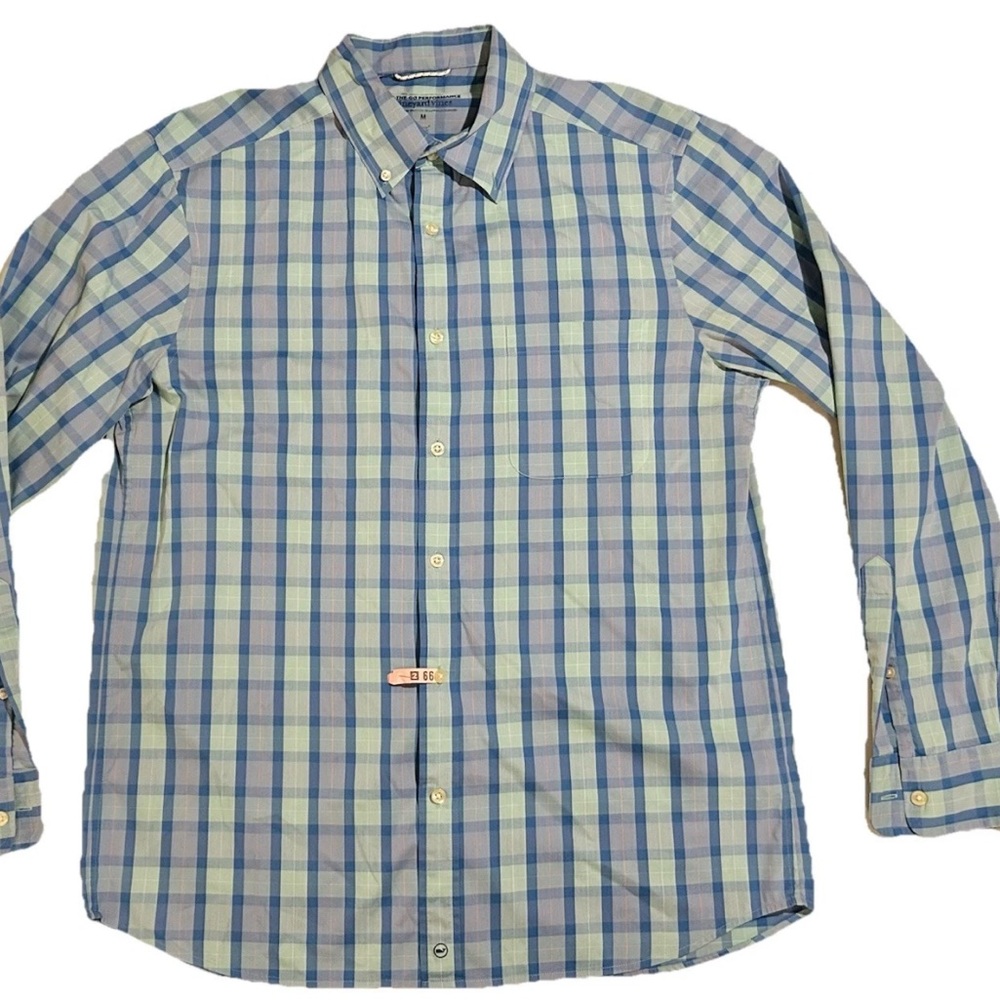 Vineyard Vines Shirt Men M Blue Plaid On The Go Performance OTG Brrr Button Down